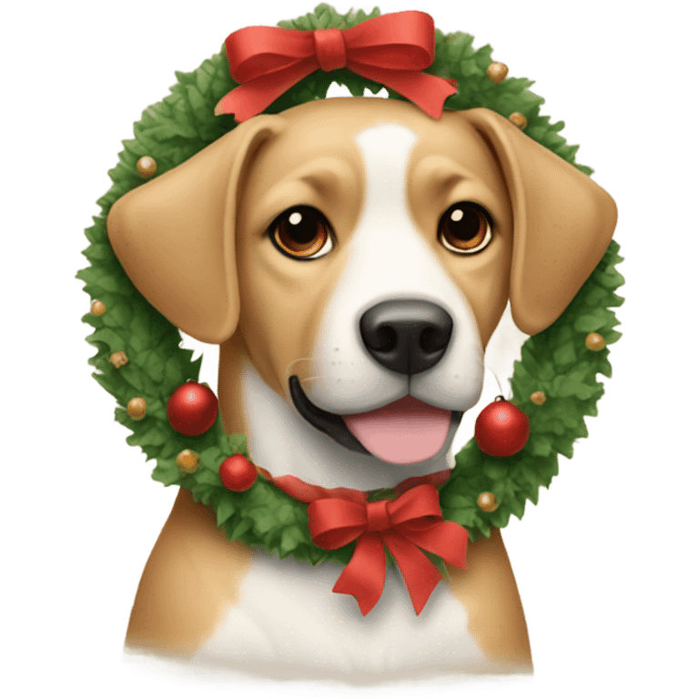 Dog with beige christmas wreath around neck  emoji