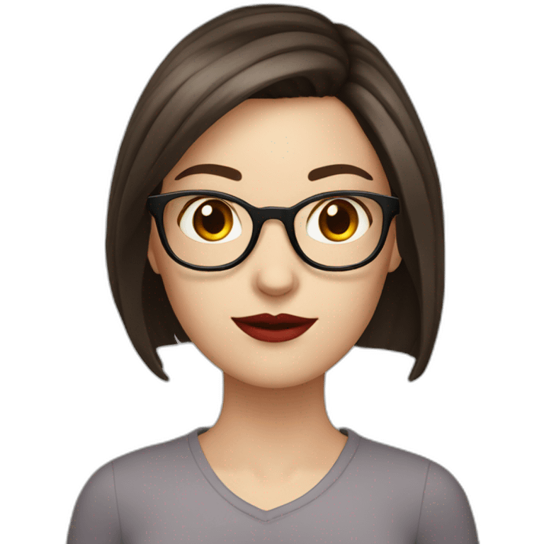 white girl with dark brown hair with red rimmed glasses emoji