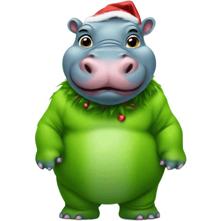 Baby hippo dressed as the Grinch emoji