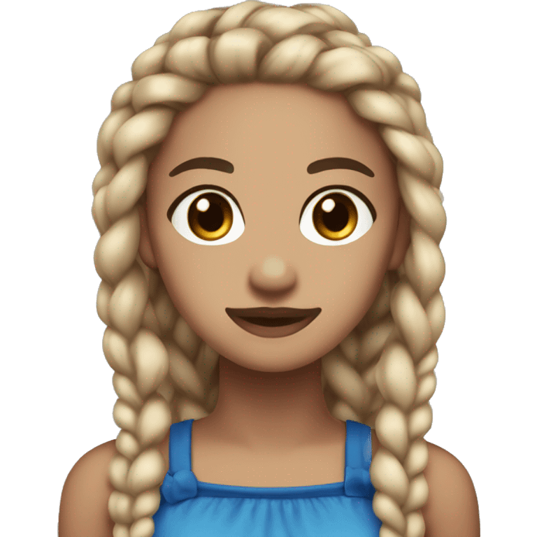 Light skin long blue braids brown eyes with a blue bow and a black crop top emoji