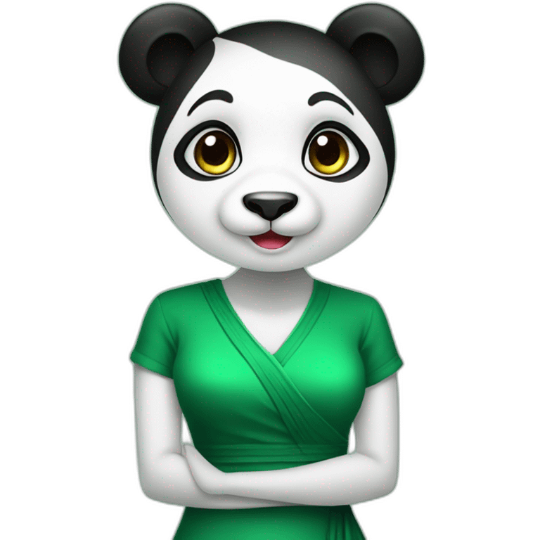 beatiful panda in stylish female green dress emoji