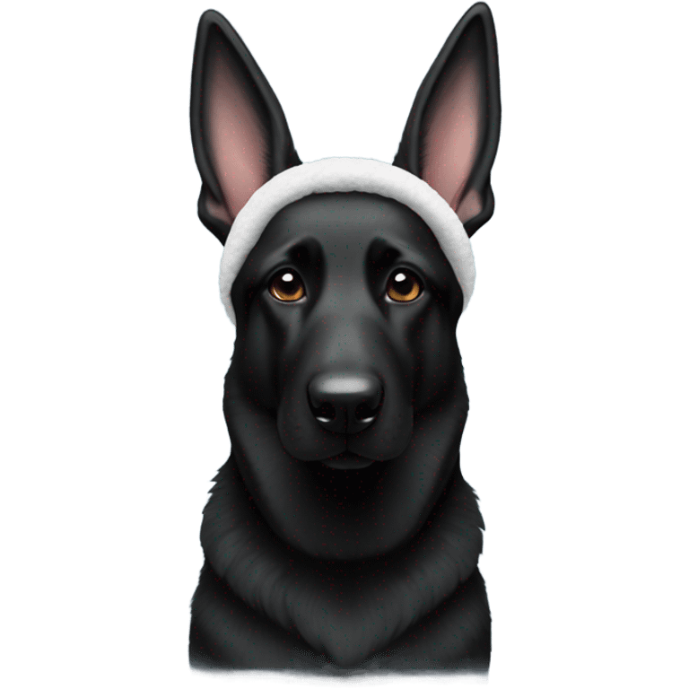 All black German shepherd with bunny ears headband emoji