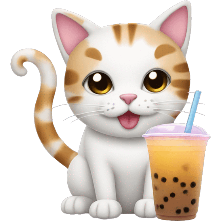 cat drinking bubble tea emoji