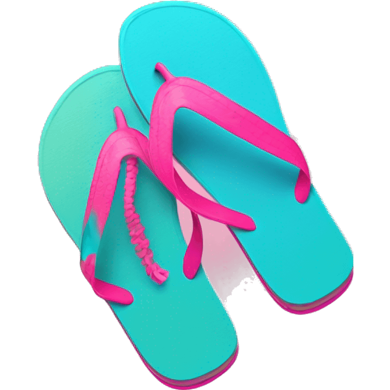 Realistic hot pink and turquoise pair of summer flip flops isolated. emoji