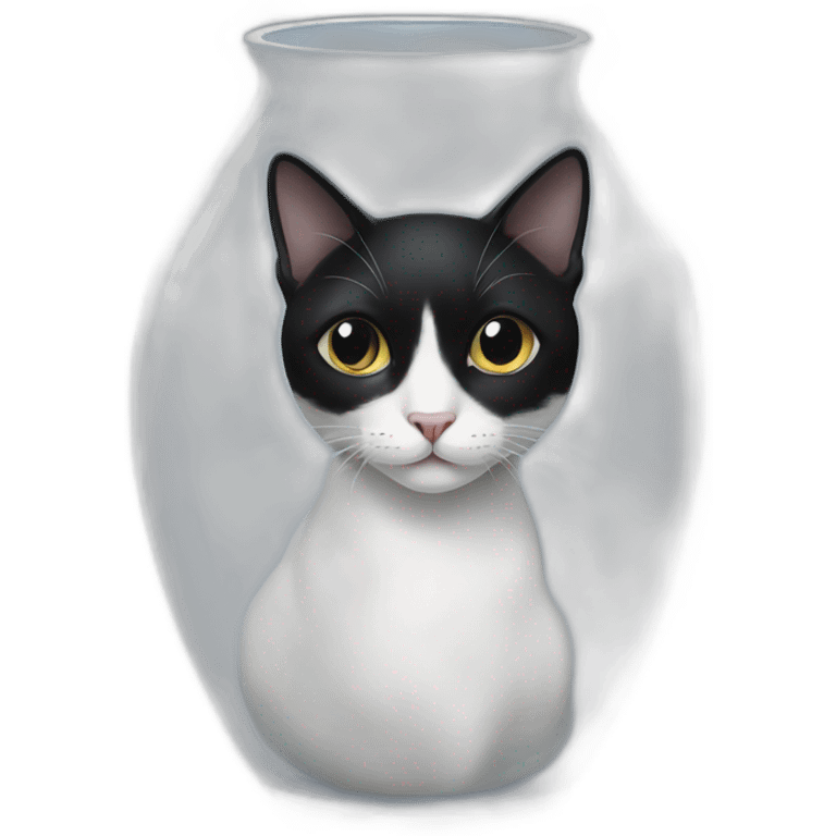 a black and white cat in a transparent vase emoji