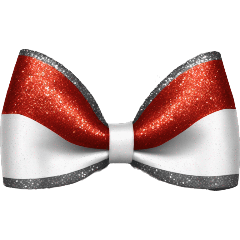 Red gray and white cheer bow with glitter emoji