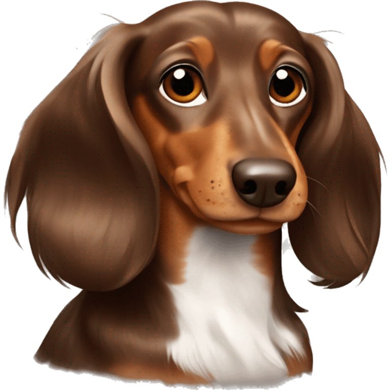 Long hair brown dachshund with white spots emoji