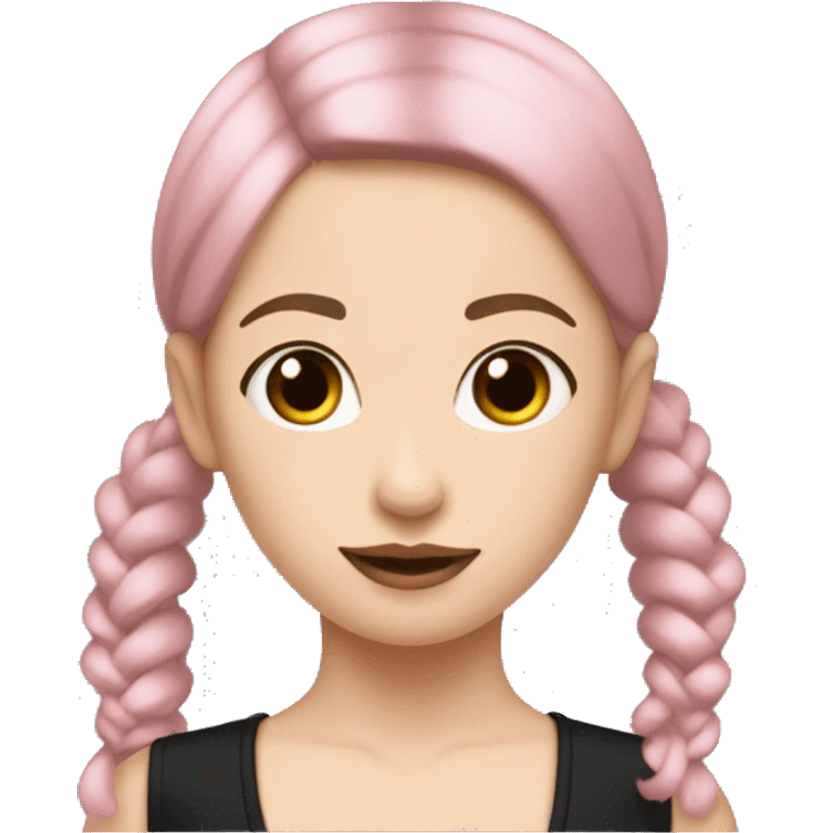 Pale girl with brown and pink on the bottom hair in pigtails and has on a black turtleneck halter top emoji