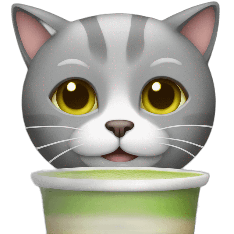 grey cat drinking matcha latte emoji