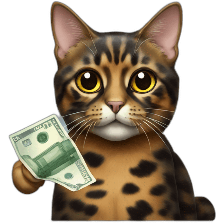 tortoiseshell cat with 50 euro bill in her mouth emoji