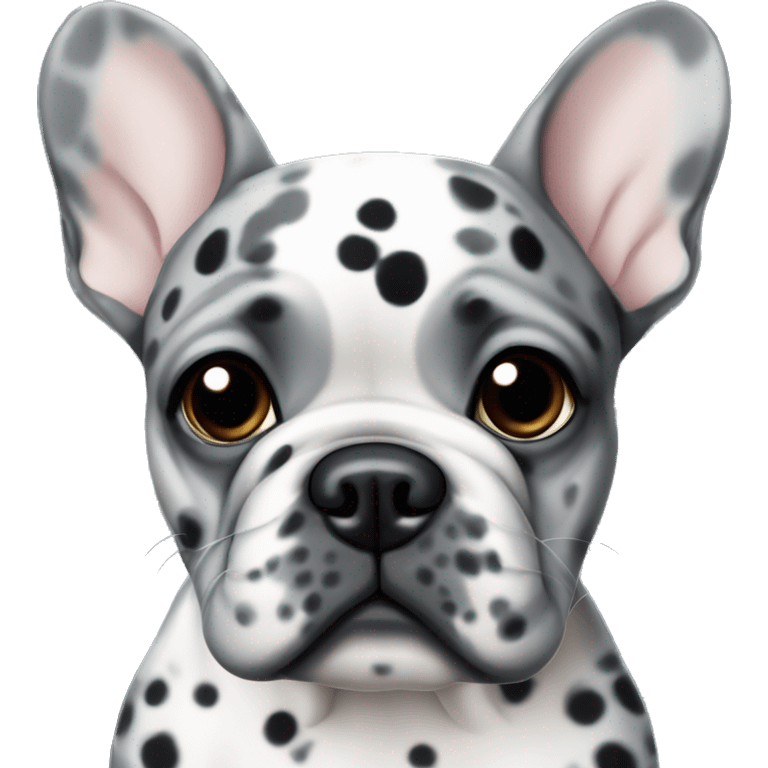 Gray merle French bulldog with black spots and blue eye emoji