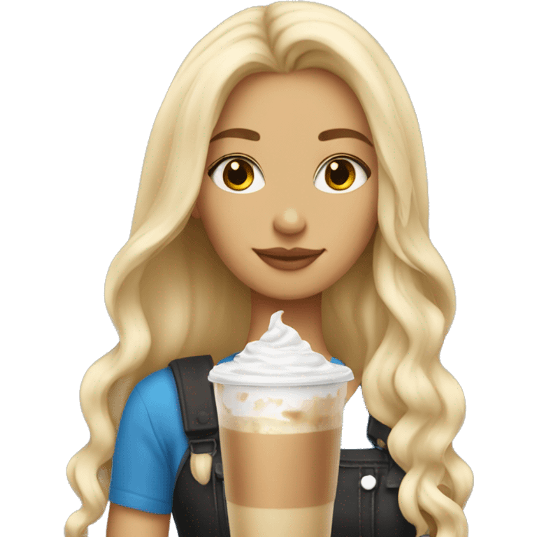 Blonde girl long hair drinking iced latte emoji