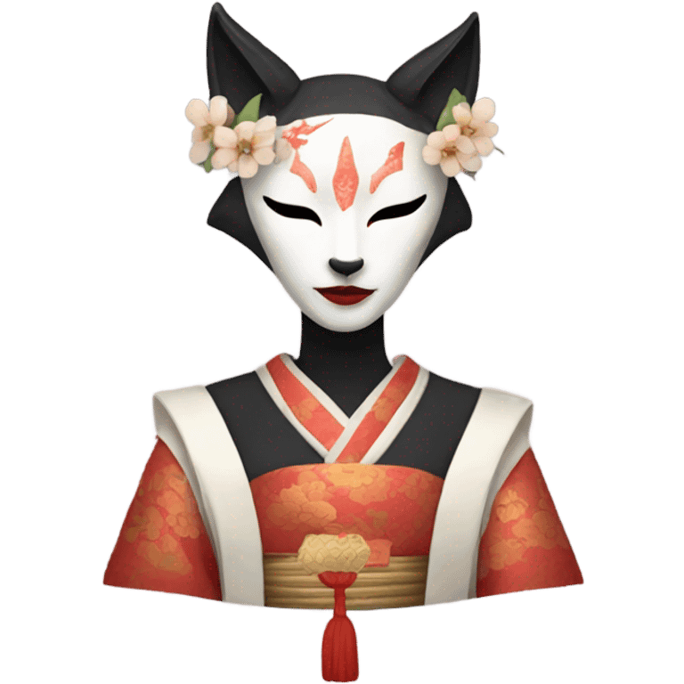 woman wearking kitsune japanese mask emoji