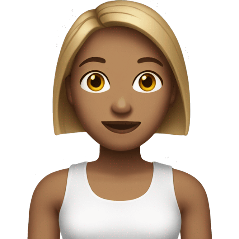 Adult woman with straight hair wearing a white tank top, light brown hair and brown eyes emoji