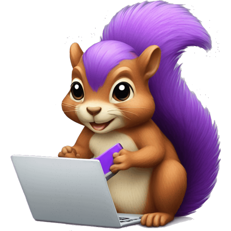 purple squirrel with a laptop and written Laptop emoji