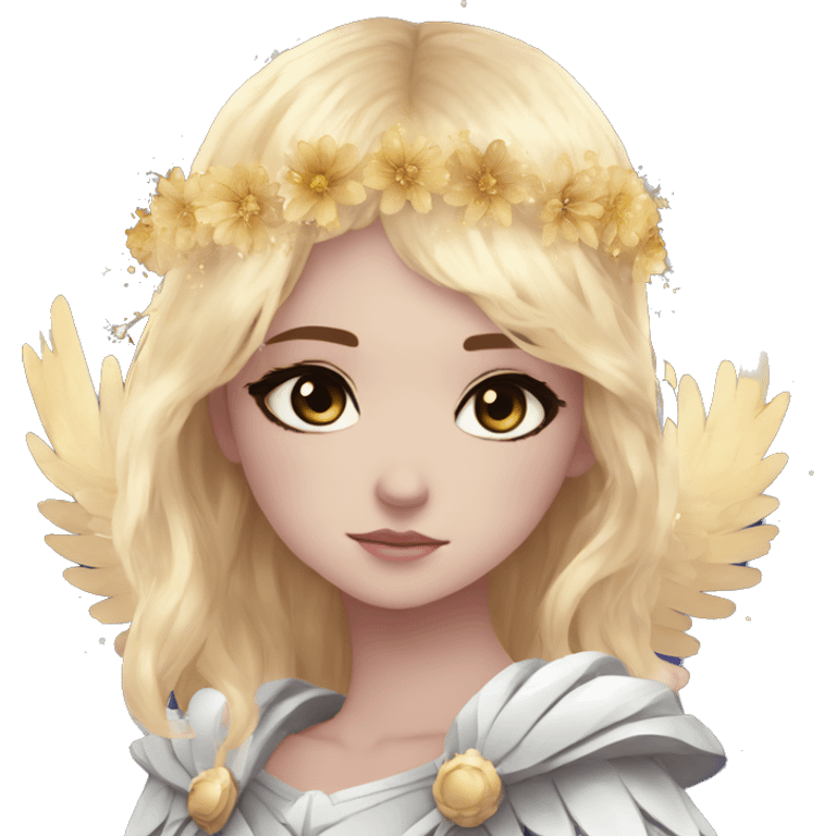 Raven wings Ethereal galaxy constellation girl blonde hair angel raven wings black wings, gold arrow, nebula, flower crown emoji