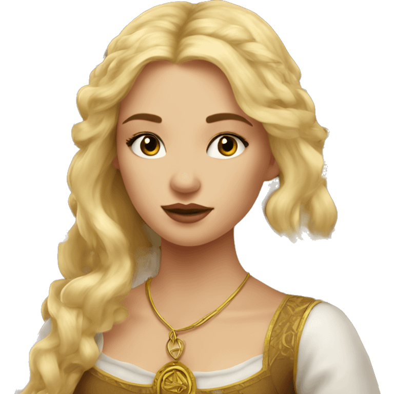 Blond hair beautiful girl with brown tarot gold cards emoji