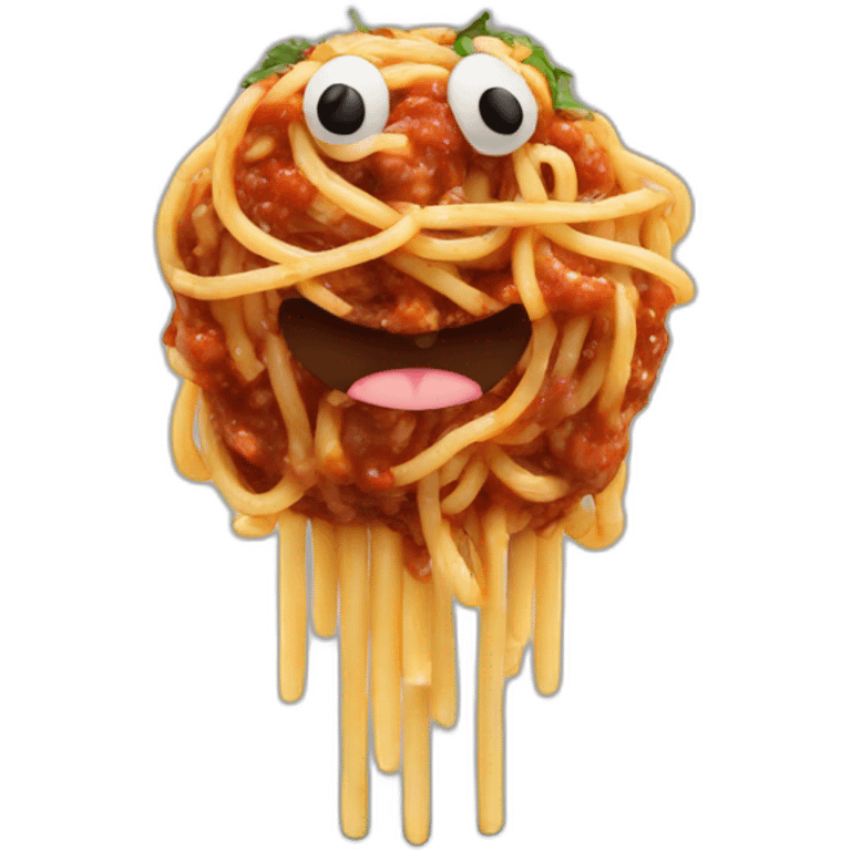 Spaghetti and meatballs with a face, arms and legs, doing something random emoji