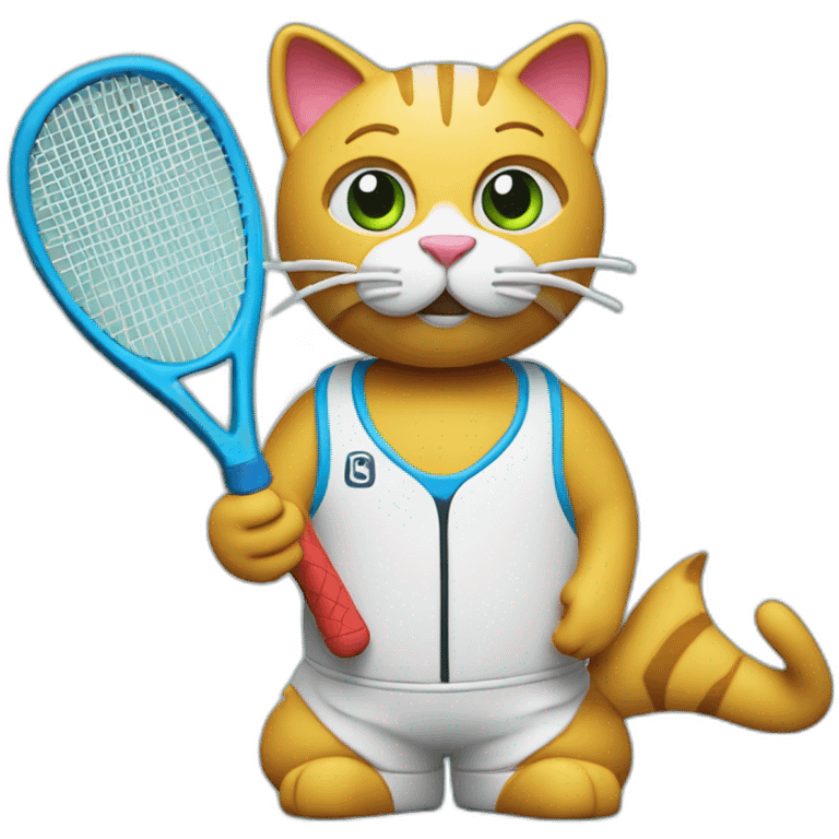 Plasticine cat with a tennis racket in his hand emoji