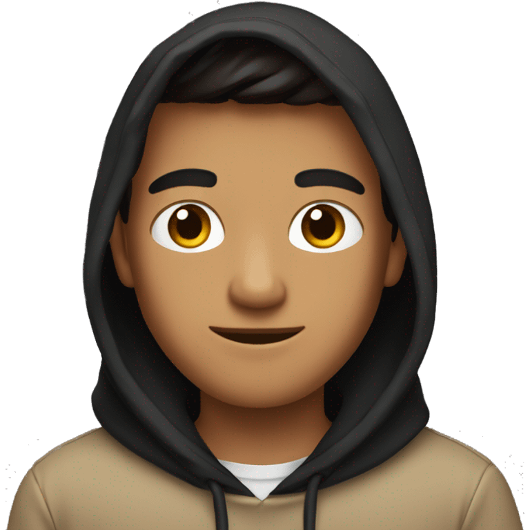 A tan cute guy with a black hoodie emoji