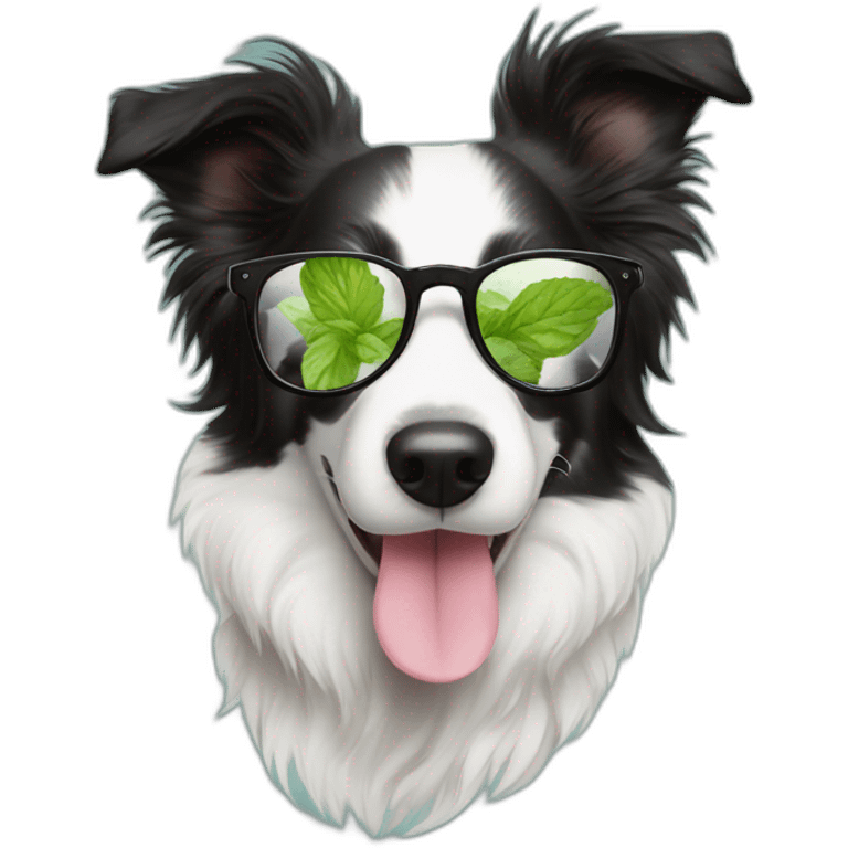 puppy border collie with glasses sniffing mojito emoji