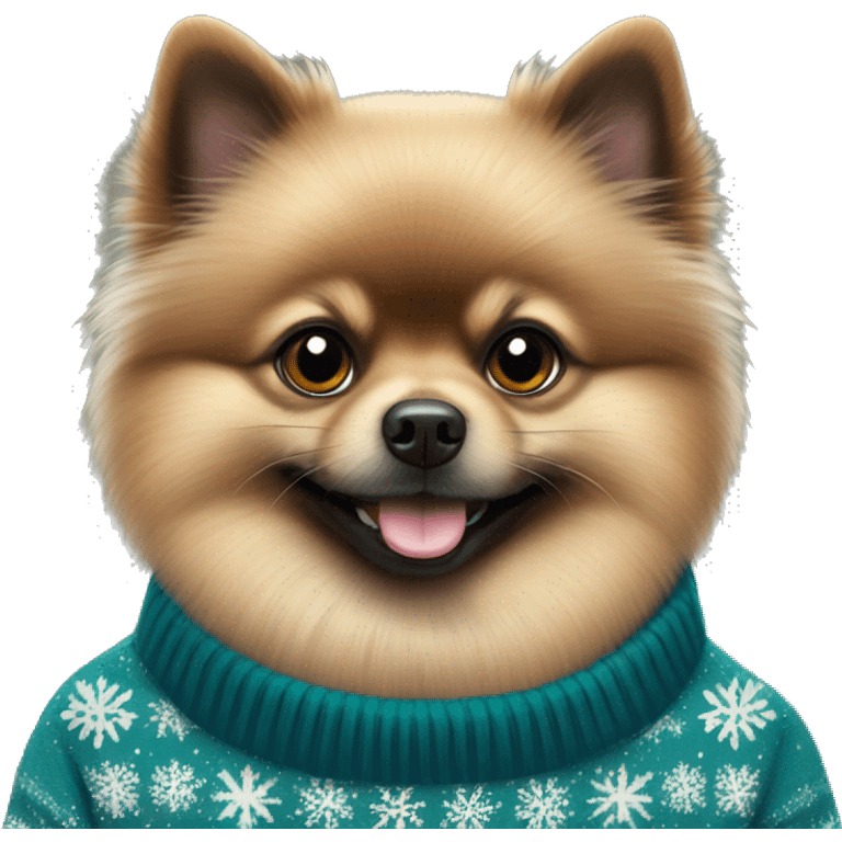 A black Pomeranian spitz in a New Year's sweater emoji