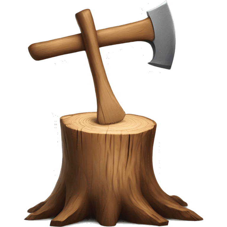 Realistic wood stump with axe chopping it emoji