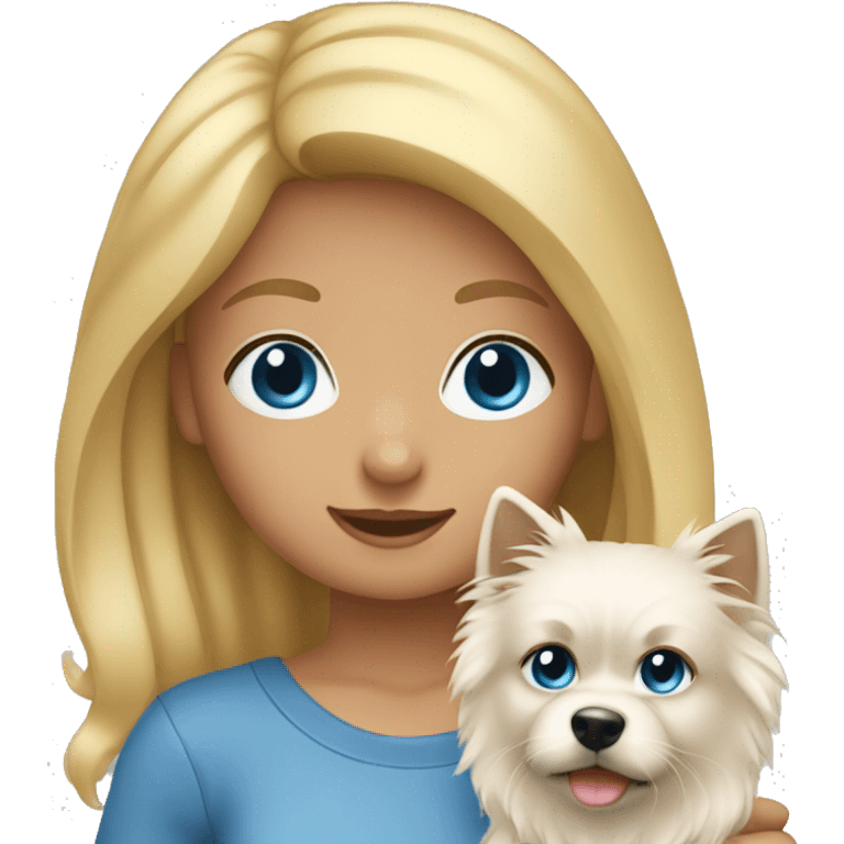 Blonde girl blue eyes holding spitz  emoji