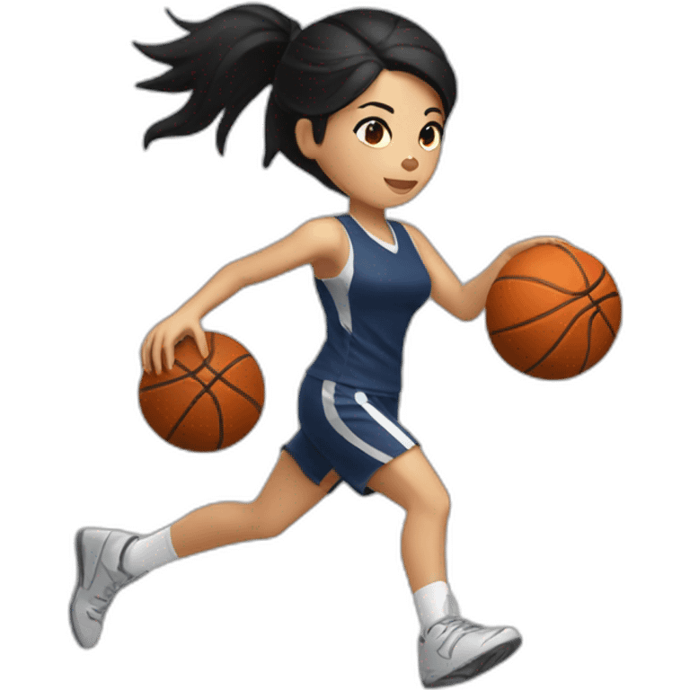 White skin female with black hair playing football with basket ball emoji