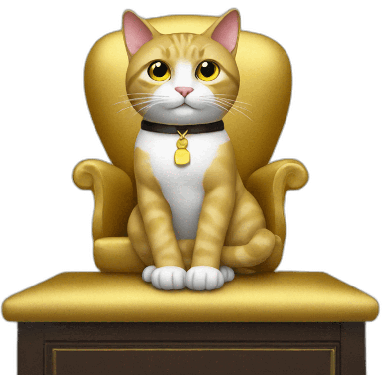 cat secretary sitting on top of the gold cloud emoji