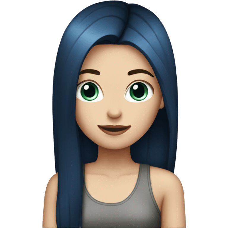 white girl with long straight dark blue hair wearing black tank top emoji