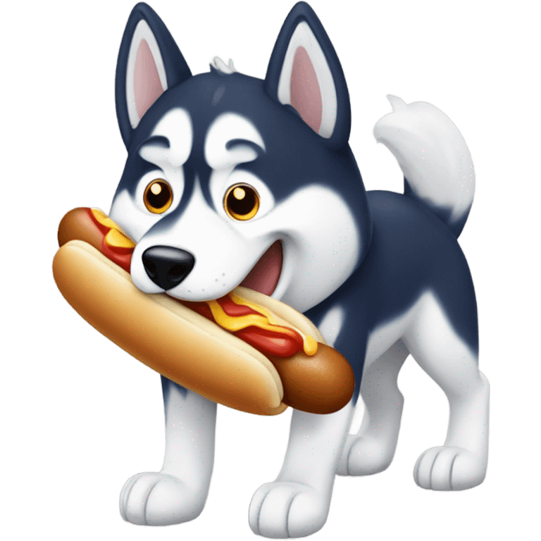 husky eating a hot dog emoji