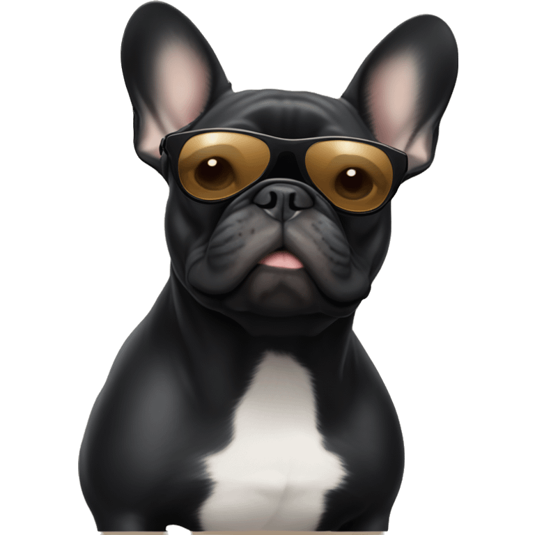 French bulldog with black body and ears and tan paws and belly with abiator sunglasses emoji