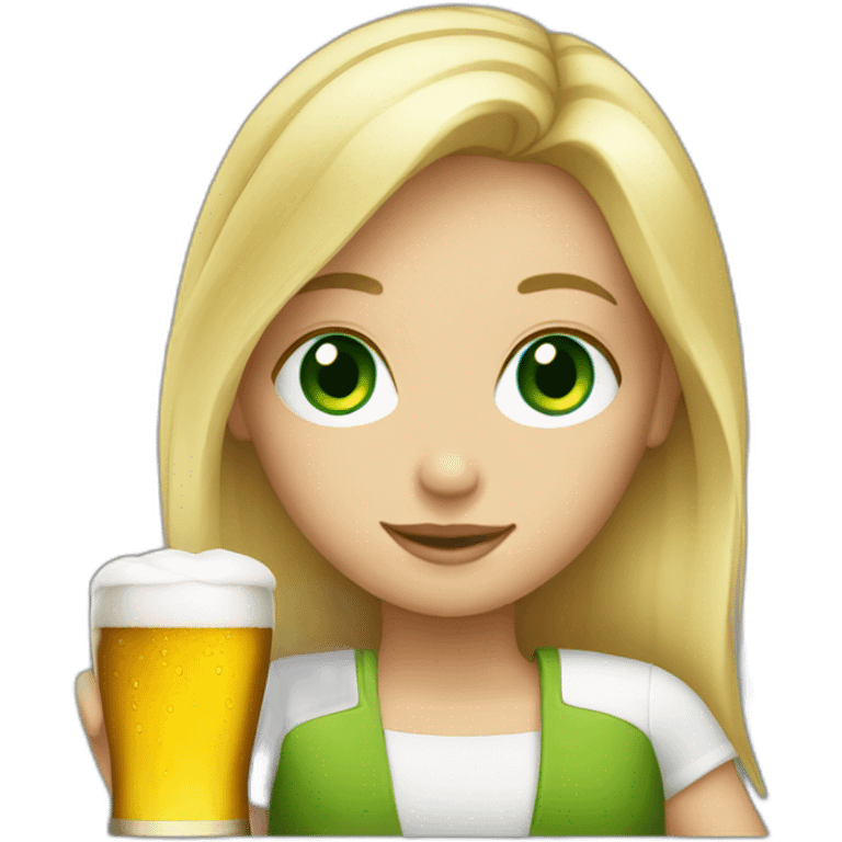 Blond girl Green eyes holding beer emoji