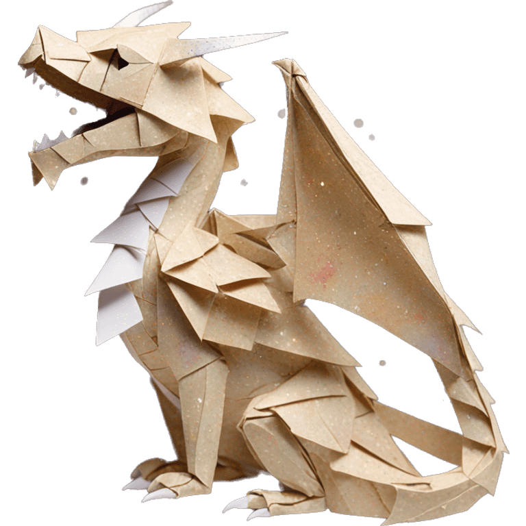 patterned Beige Origami dragon with made of newspapers, on fire, surrounded by fairy lights nebula galaxy stars swirls iridescent covered in dried flowers emoji