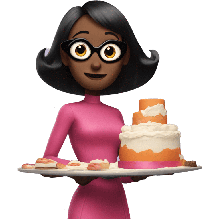 Edna from The Incredibles wearing a cake emoji