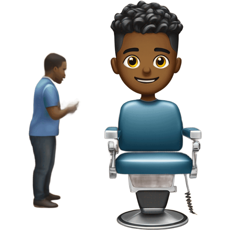 Black boy with temp fade in barber chair with clippers to his tape-line emoji