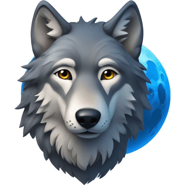 wolf looking at a blue moon emoji