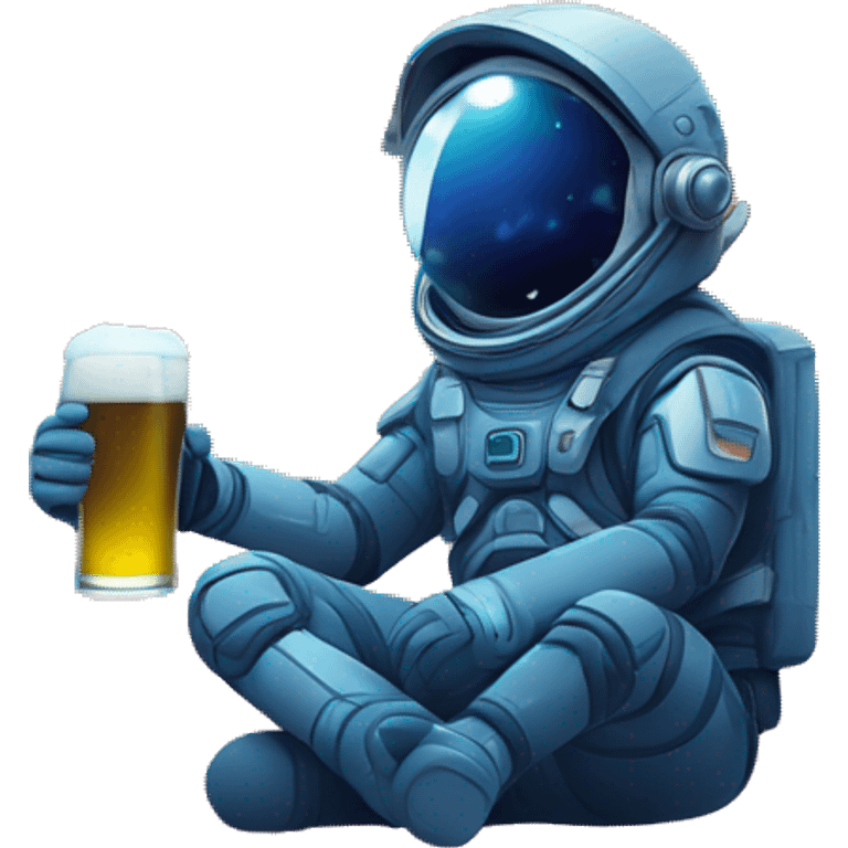 Person sat on a galactic nebula drinking beer, line drawn style emoji