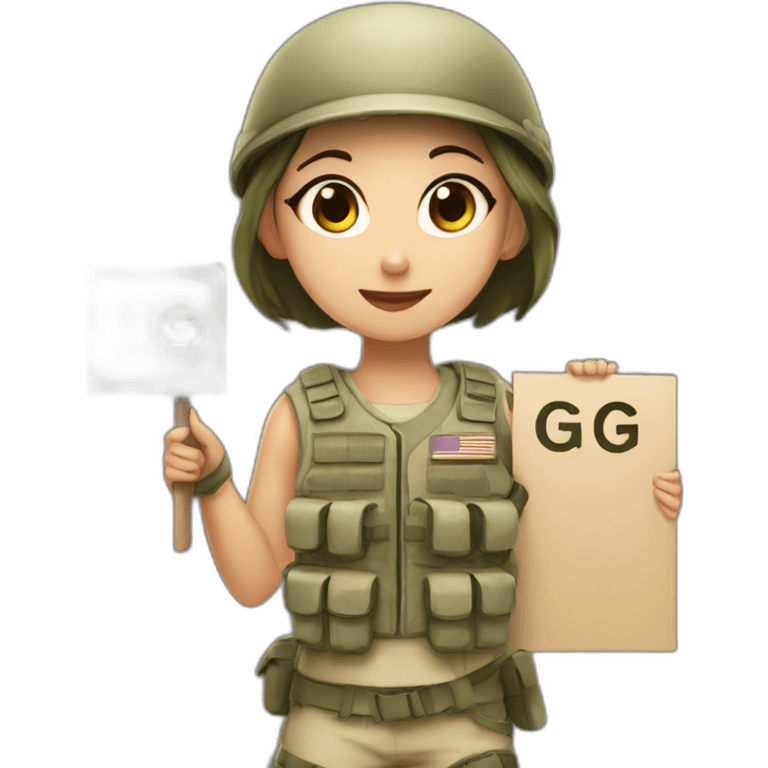 kibbi army girl holding a sign that says gg emoji