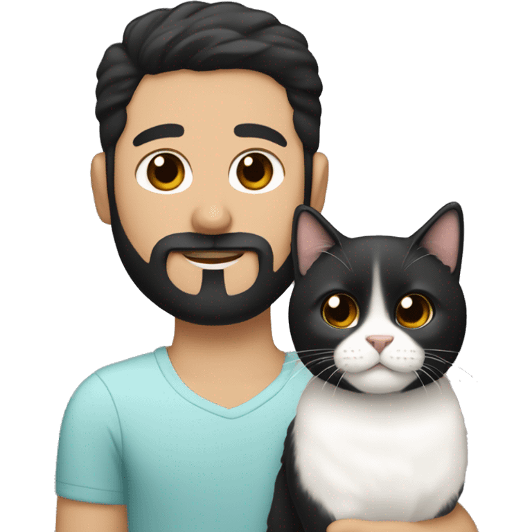 a spanish guy with a black earing and black short hair and black beard and holding a white Siberian cat emoji