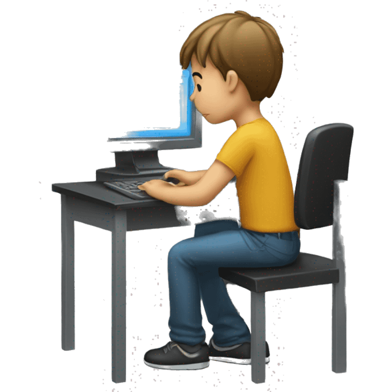 a boy sitting on a computer writting code (no eyes , no nose , no mouth) emoji