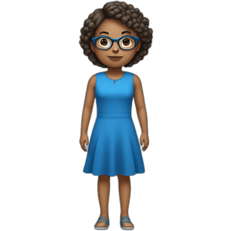 girl wearing a blue dress and glasses full body emoji