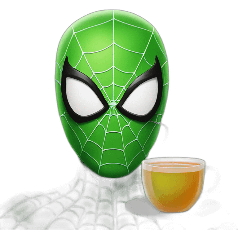 Green spider man with tea emoji