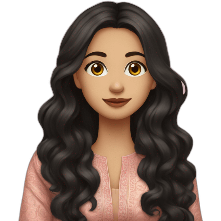 fair girl, hazel green eyes, wavy black long hair, in salwar suit. Very pretty emoji