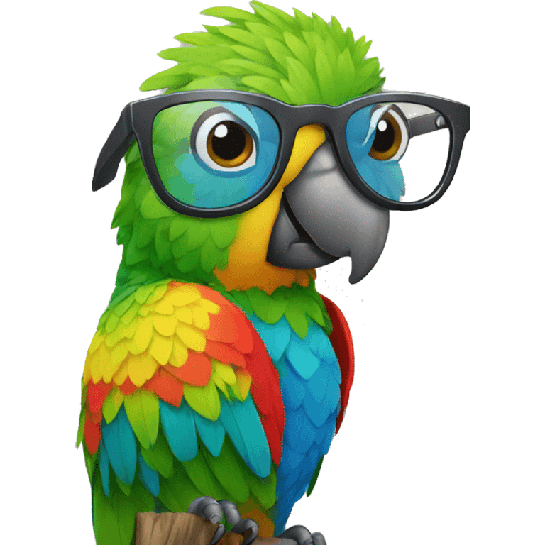 Colourful parrot with glasses on a tree emoji