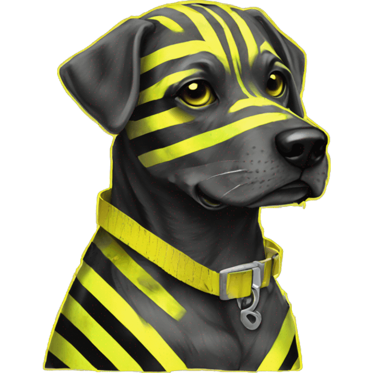 .Zombie_ Vaporwave black holographic oilslick zombie dog yellow caution tape graffiti yellow black stripes emoji