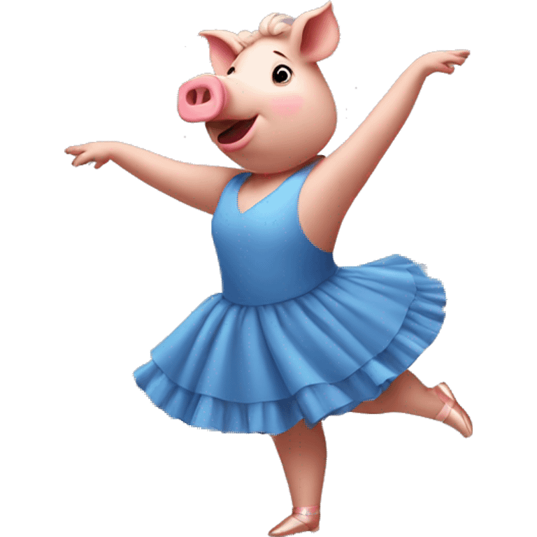 A big pig wearing a blue dress doing ballet  emoji