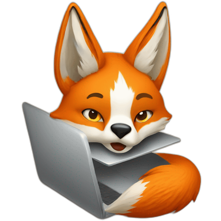 An orange fox Uses laptop emoji