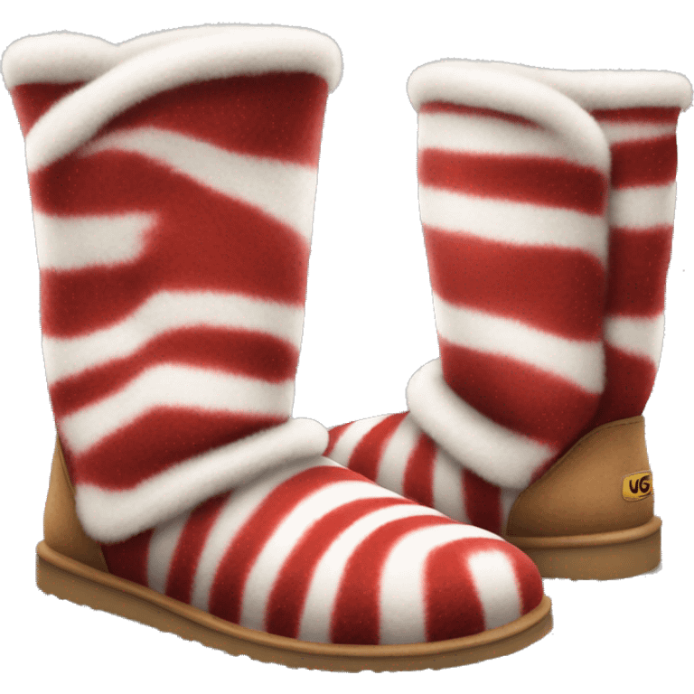 Realistic red and white striped fur Ugg boots isolated.  emoji